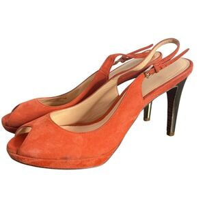 Cole Haan Air Slingback Heels‎ Peep Toe Suede Leather Orange Pumps Size 8.5